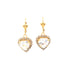 A pair of Heart Shaped Zirconia Stones dangle earrings in 14k gold filled, featuring sparkling zirconia stones surrounded by smaller crystals and suspended from decorative clasps, elegantly set against a pristine white background.